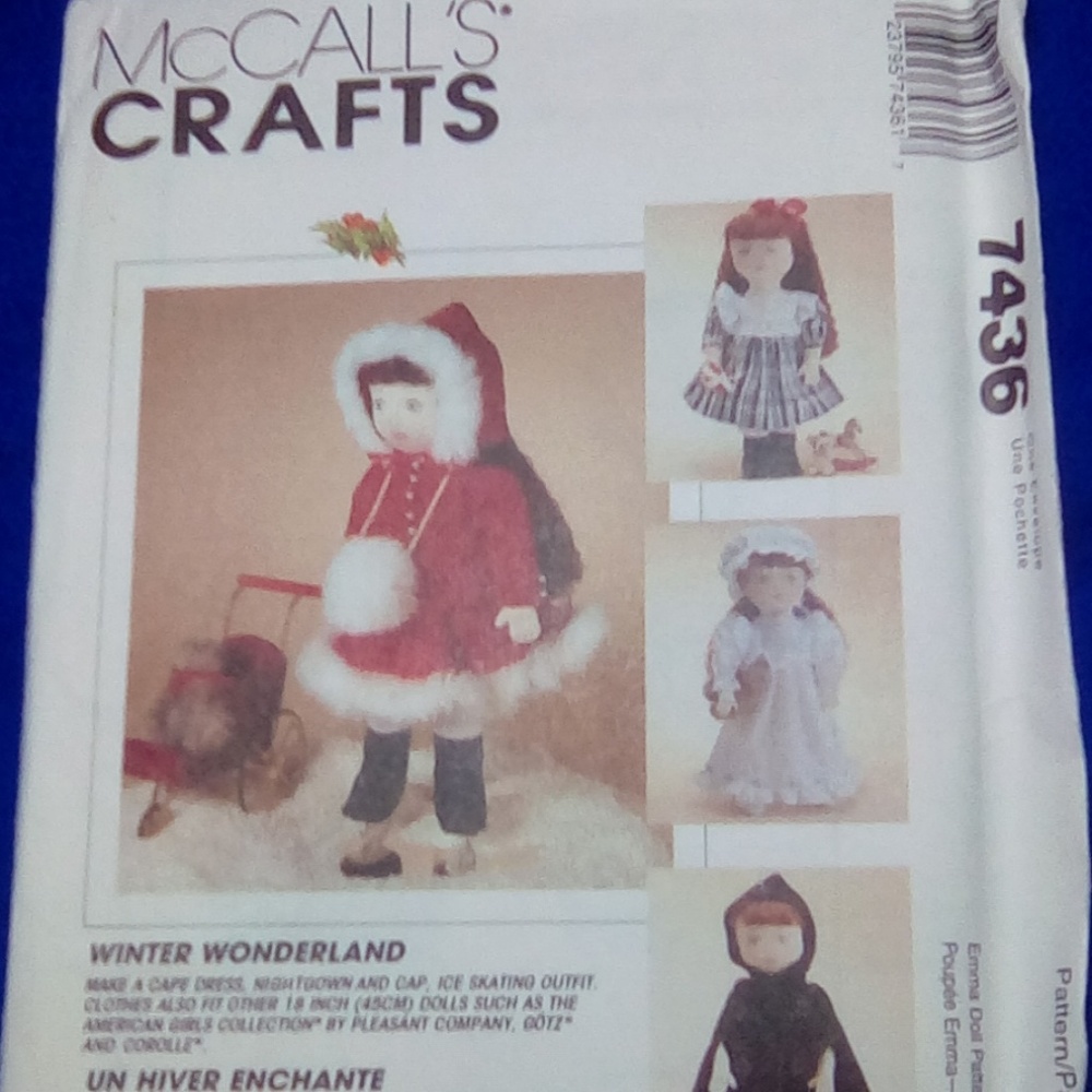 Vintage McCalls 7436 18in Doll Cape Dress fits AGD American Girl Doll 18" Doll
